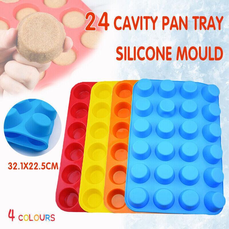 24 Cavity Pan Tray Silicone Mini Cupcake Cookie Baking Mold Au - Orange