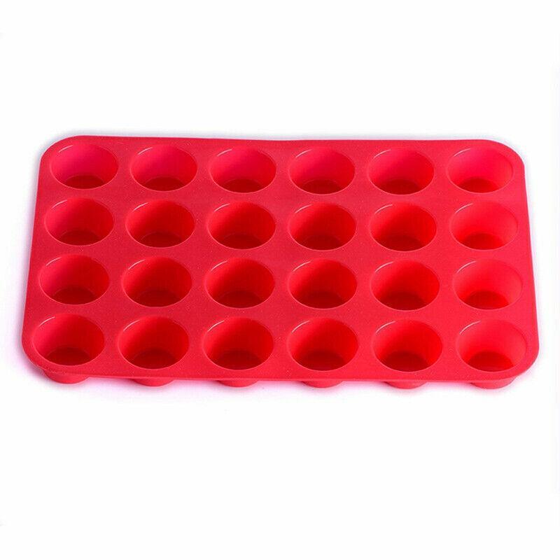 24 Cavity Pan Tray Silicone Mini Cupcake Cookie Baking Mold Au - Red
