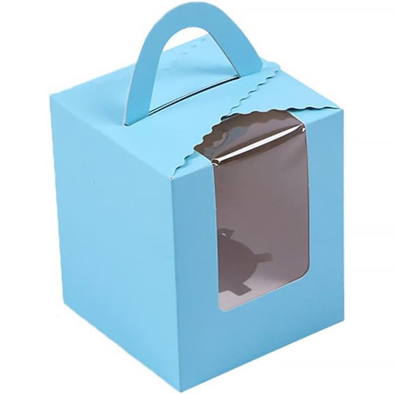 50 Pack Premium Cupcake Boxes with Window Thickened Cardboard Muffin Holders - Blue