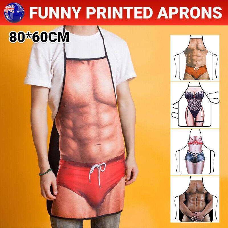 Funny Adult Men Women Novelty Aprons Party Game Cooking Kitchen BBQ Baking - Muscle Pants