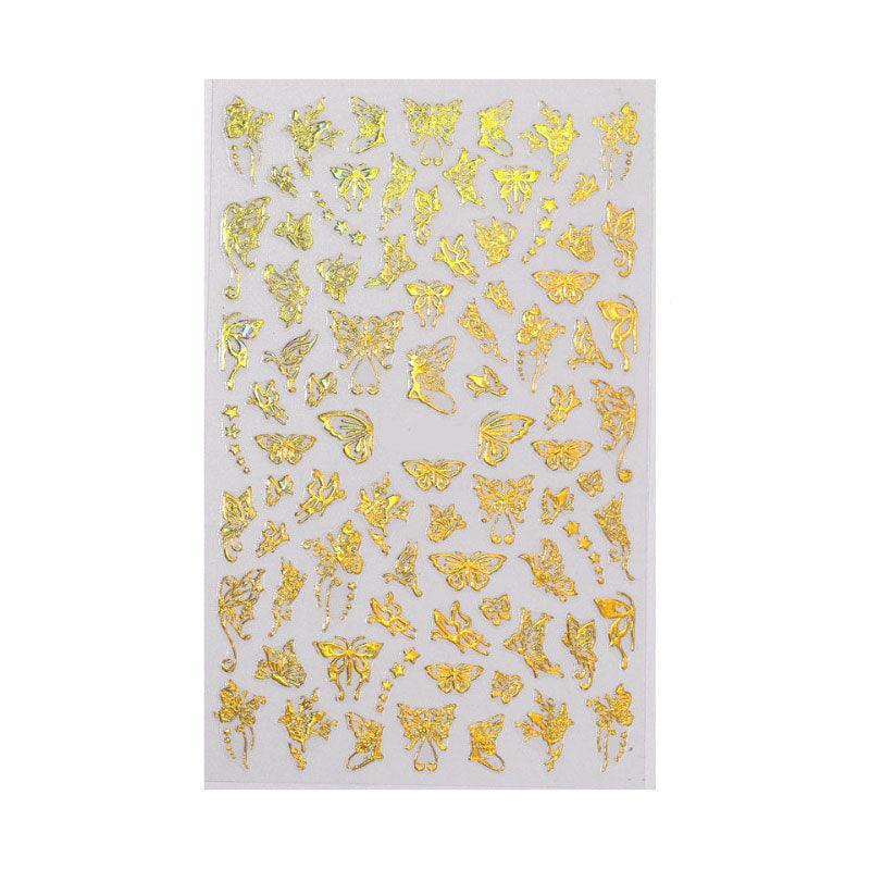 3D Nail Butterfly Design Sticker Decor Decal Holographic Laser Nail Art Sticker - Gold L-01