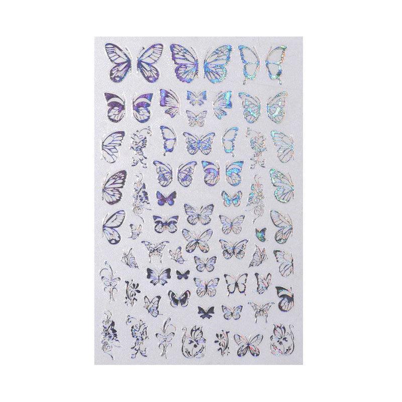 3D Nail Butterfly Design Sticker Decor Decal Holographic Laser Nail Art Sticker - Silver L-01