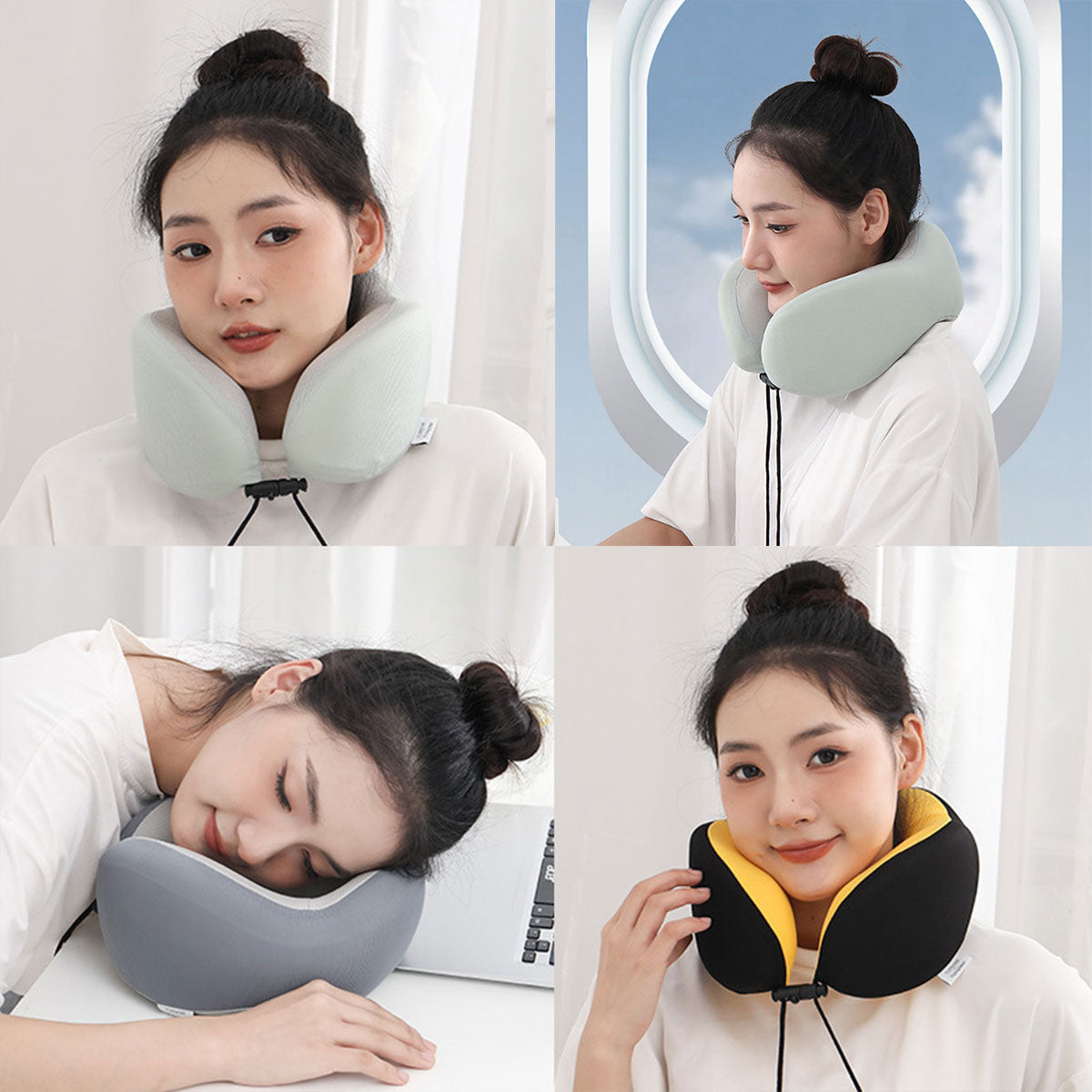 Memory Foam U Shaped Neck Pillow Travel Portable Office Nap Support Pillow - Black