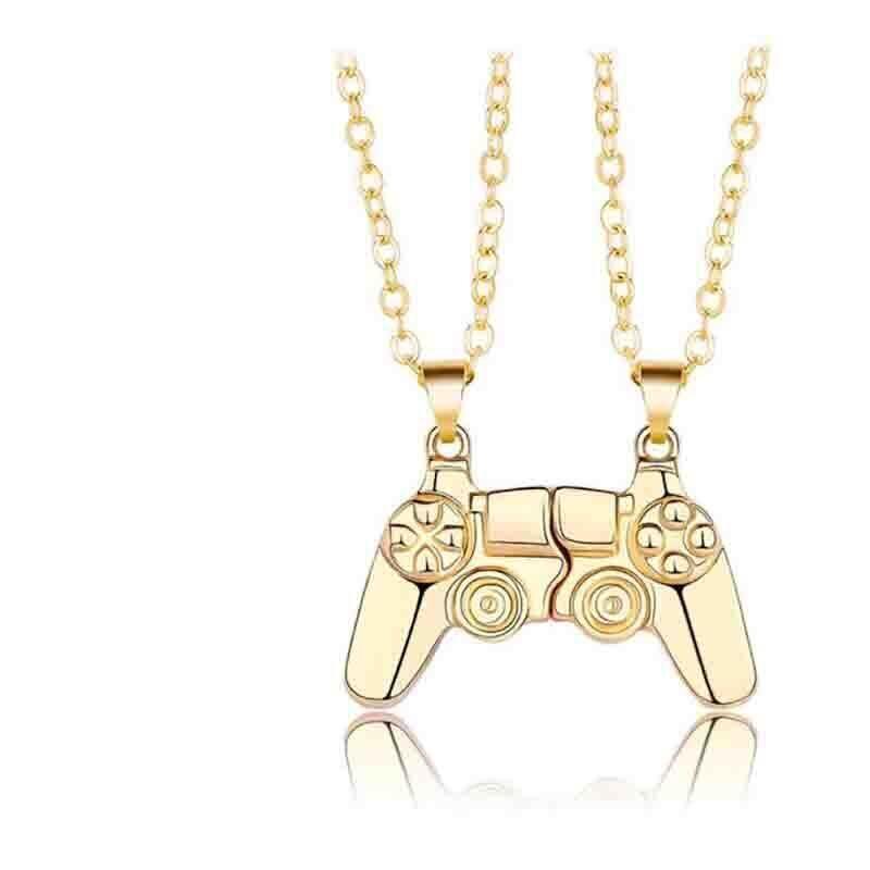 Matching Gamer Controller Necklace for Couples or Friends Pendant Gift Set - Silver and Silver