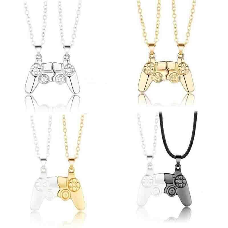 Matching Gamer Controller Necklace for Couples or Friends Pendant Gift Set - Gold and Silver