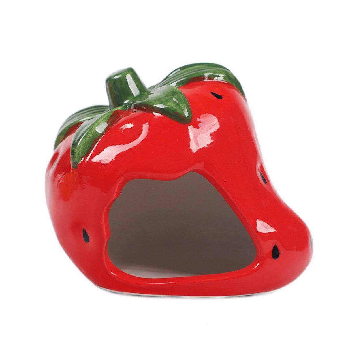 Ceramic Hamster Nest Shelter Landscaping Supplies Small Animal Hideout House - Strawberry