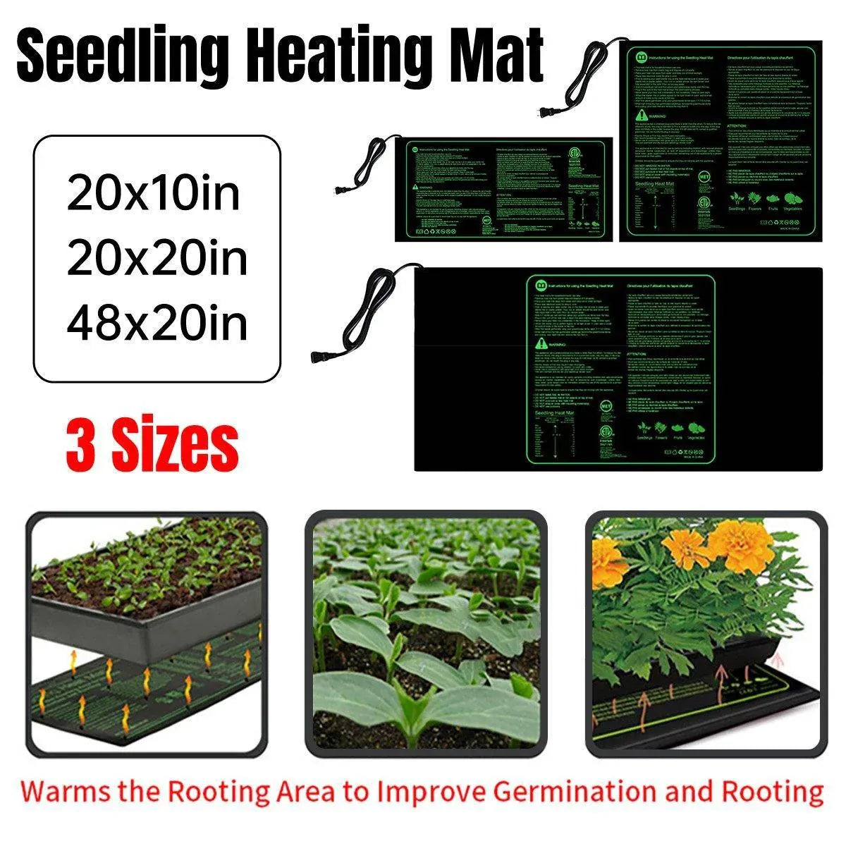 Waterproof Seedling Heat Mat ETL Certified Seed Germination Pad Plant Growth - 20*20in