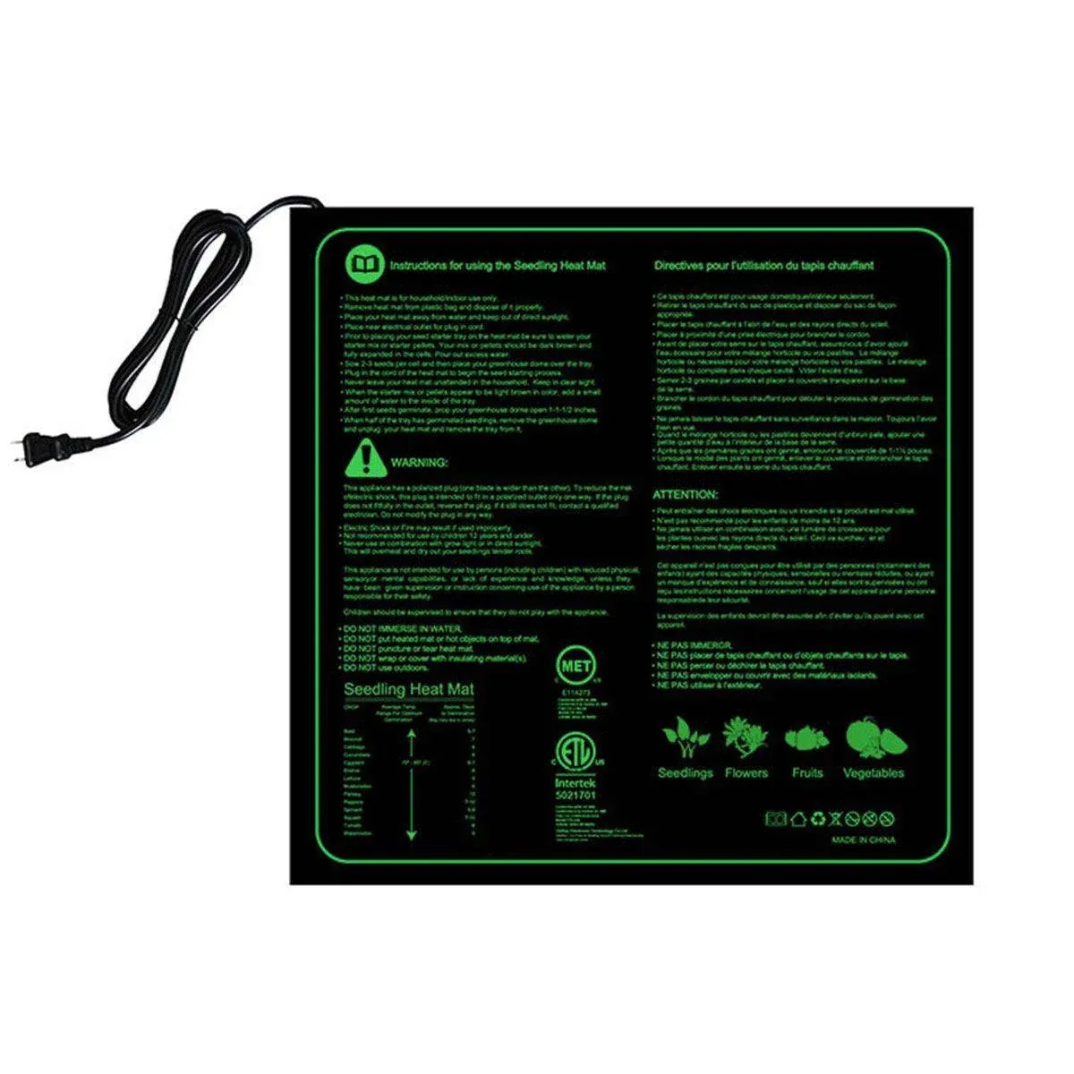 Waterproof Seedling Heat Mat ETL Certified Seed Germination Pad Plant Growth - 20*20in