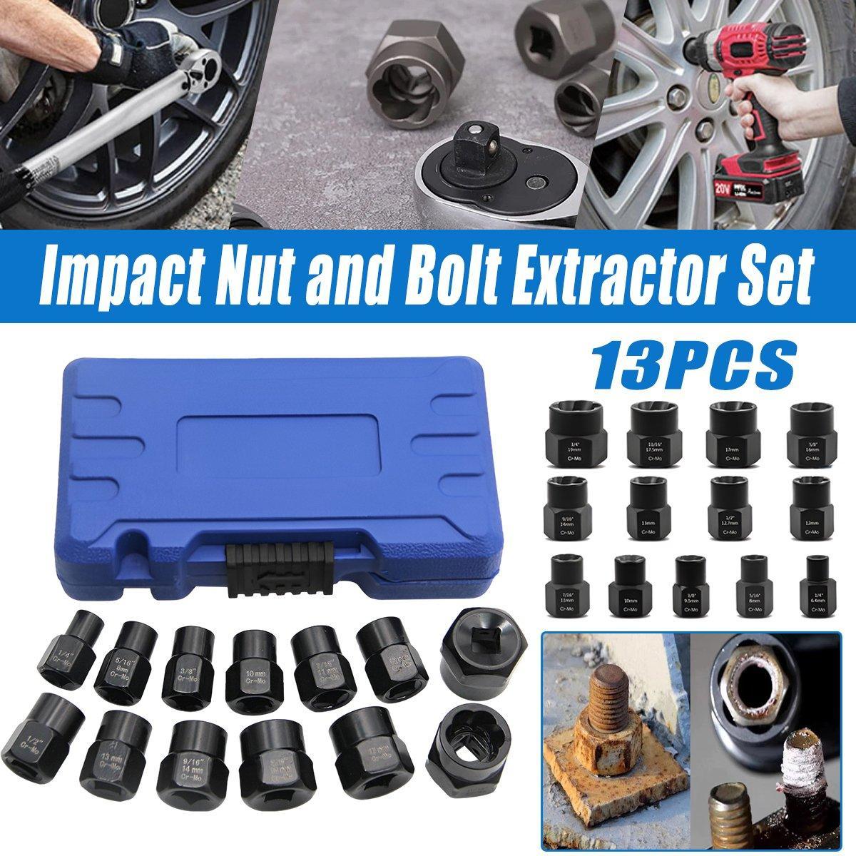 13 Piece Impact Bolt Nut Remover Set Extractor Socket Tool for Stripped Nuts Bolt