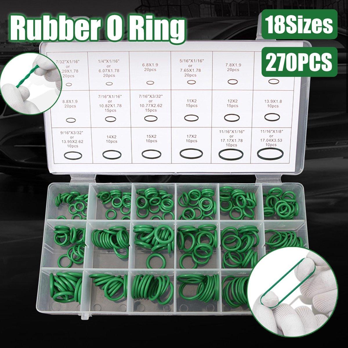 270pcs Automotive Air Conditioning Green Rubber Ring Seal Repair Box Set Seals