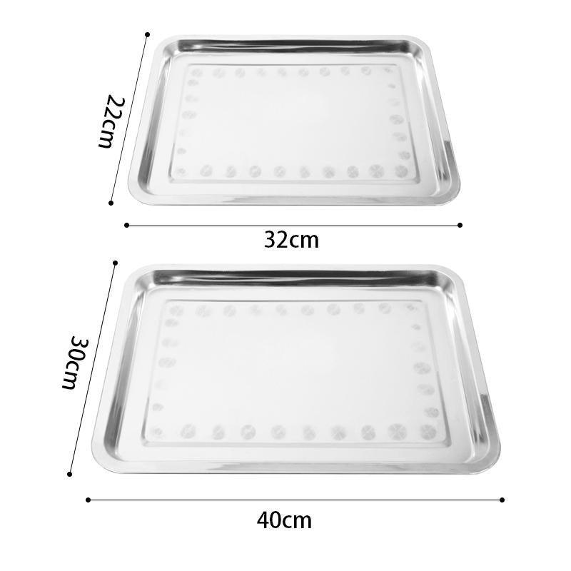 2X Stainless Steel Oblong Tray Plate Serving Tray Silver Dinner Food Kitchenware - 22X32CM