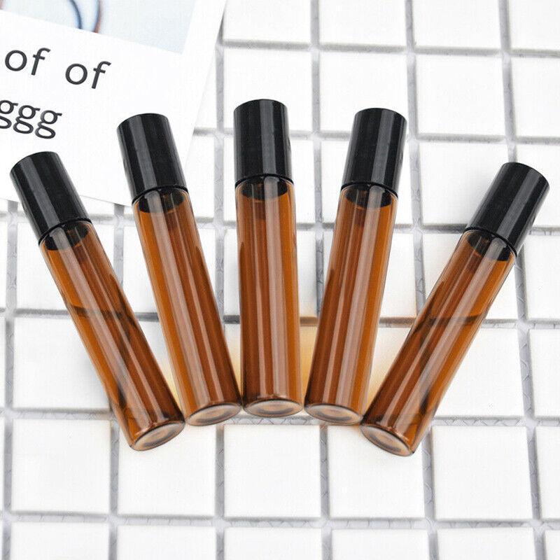 10Ml Roller Rollerball Perfume Essential Oil Roll On Ball Amber Glass Bottle - 10PCS