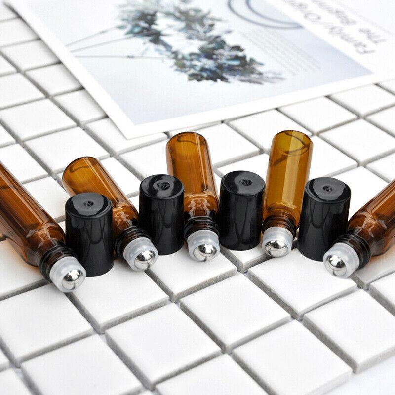 10Ml Roller Rollerball Perfume Essential Oil Roll On Ball Amber Glass Bottle - 5PCS