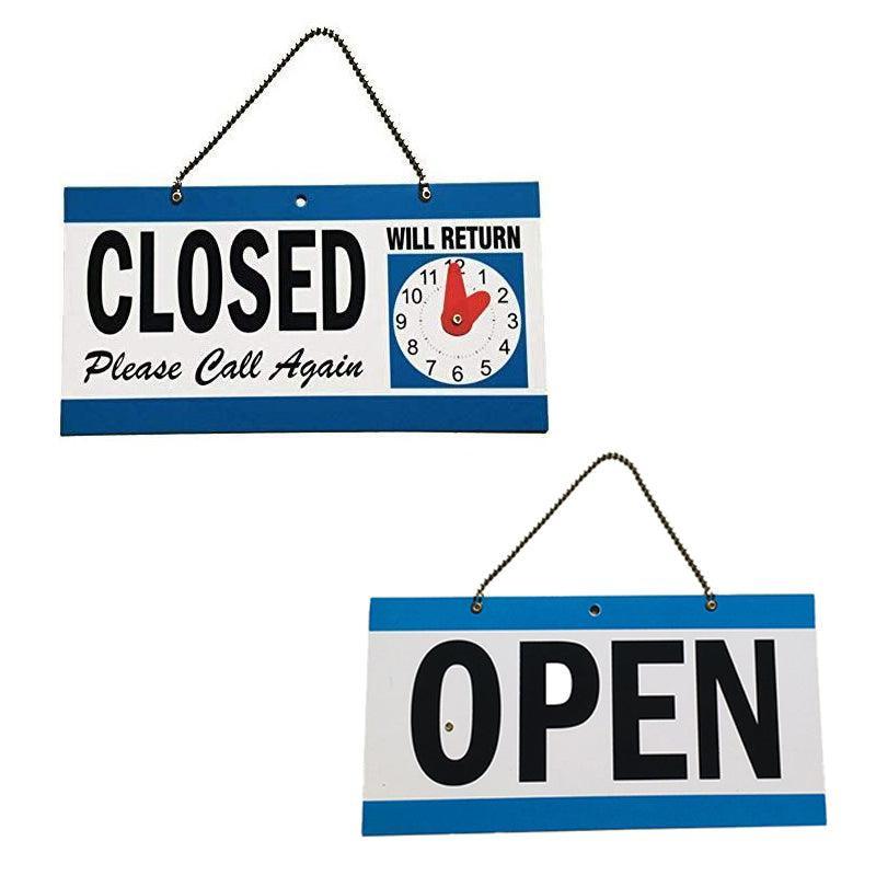 Open Closed Sign with Will Return Clock for Business Shops and Home Use 29x15cm