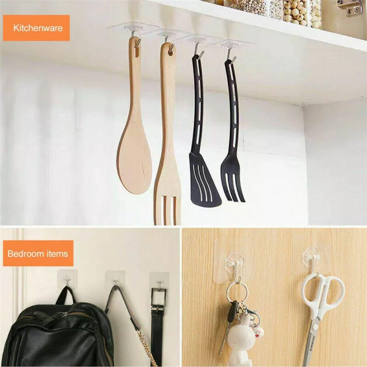 24-48Pcs Clear Seamless Adhesive Hook Strong Stick Wall Hook Load Kitchen Hanger - 24 PCS
