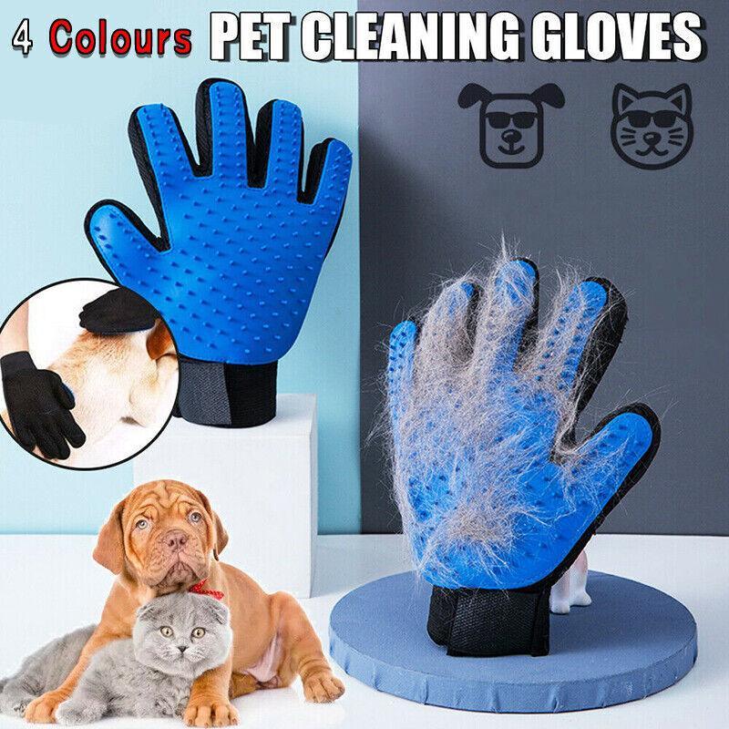 Pet Dog Cat Massage Hair Removal Grooming Comb Touch Cleaning Brush Magic Glove - Blue Left Hand