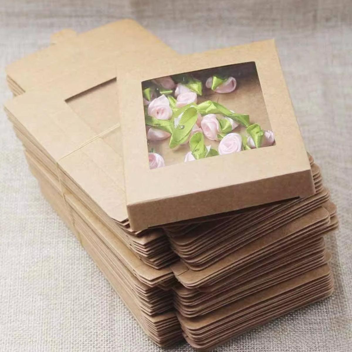 50PCS Kraft Paper Gift Boxes with PVC Window White Black Bakery Packaging Carton - XL