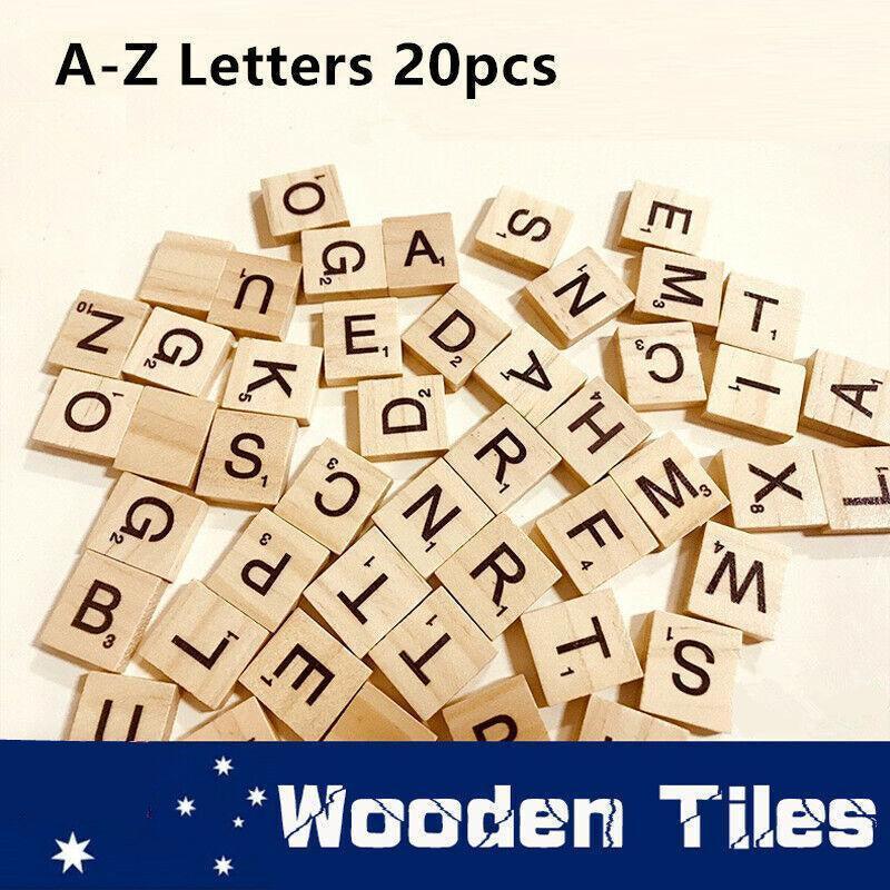 20X Wooden Alphabet Scrabble Tiles A-Z Letters and Numbers DIY Craft Game Pieces - Letter M 20pcs