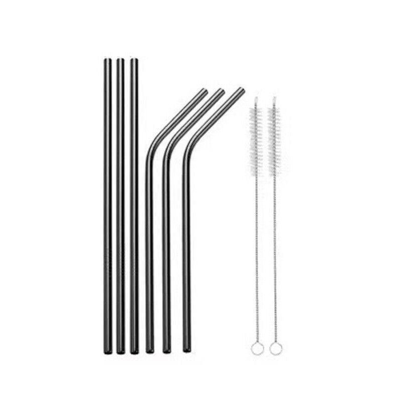 Reusable 304 Stainless Steel Straws Metal Drinking Washable Straw Brushes Set 2 - Rose Gold Set 2