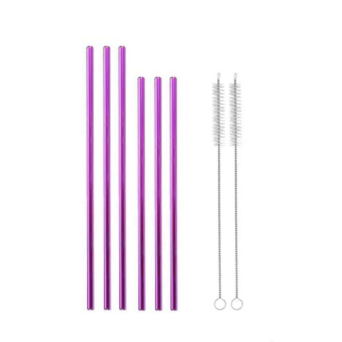 Reusable 304 Stainless Steel Straws Metal Drinking Washable Straw Brushes Set 2 - Rose Gold Set 2