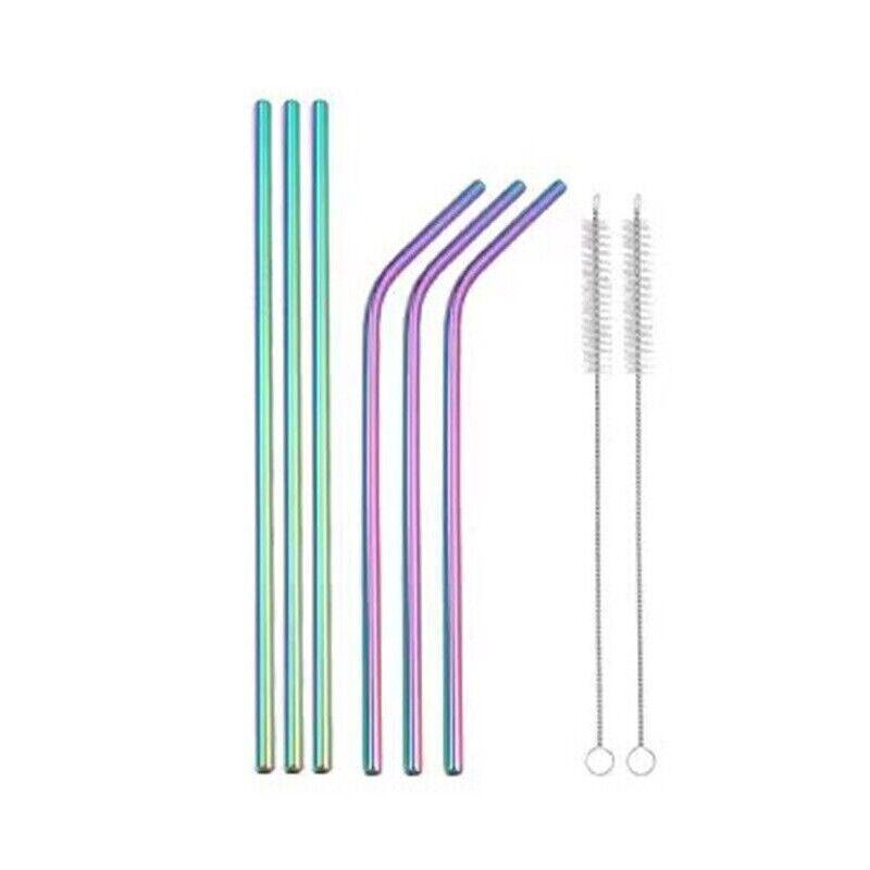 Reusable 304 Stainless Steel Straws Metal Drinking Washable Straw Brushes Set 2 - Rose Gold Set 2