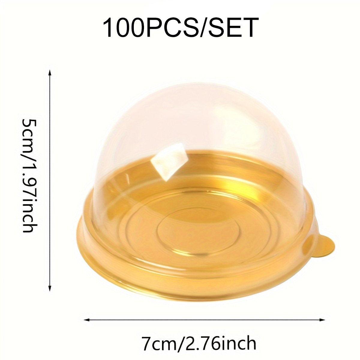 100pcs Round Gold Plastic Bakery Food Packaging Boxes for Cake Dessert Packaging