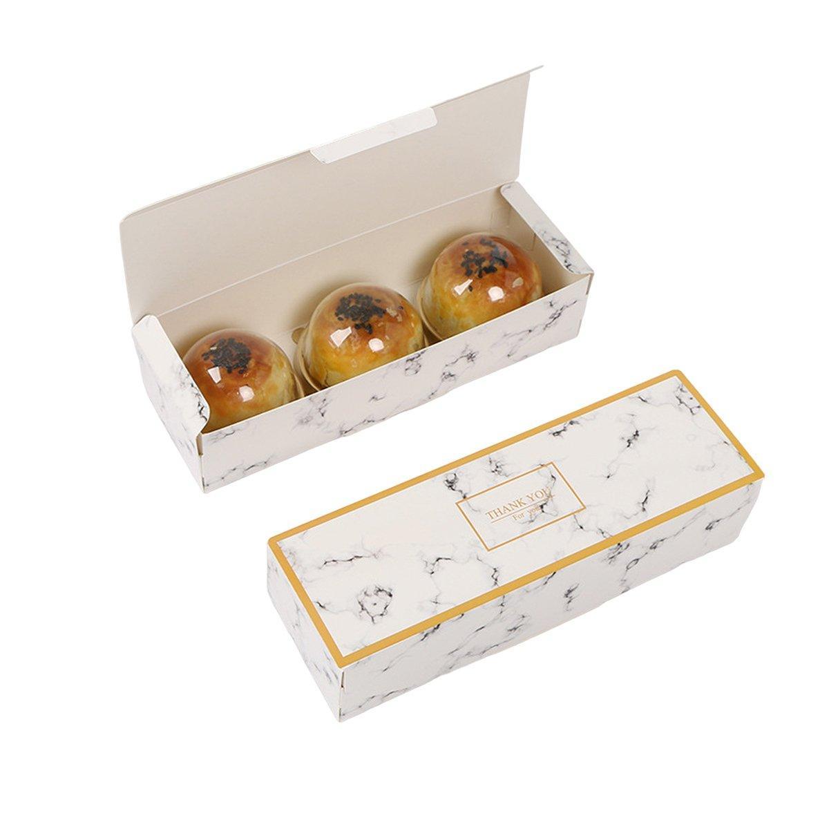 25pcs Long Strip Clamshell Packaging Box 3-Compartment Dessert Storage Box - Marble