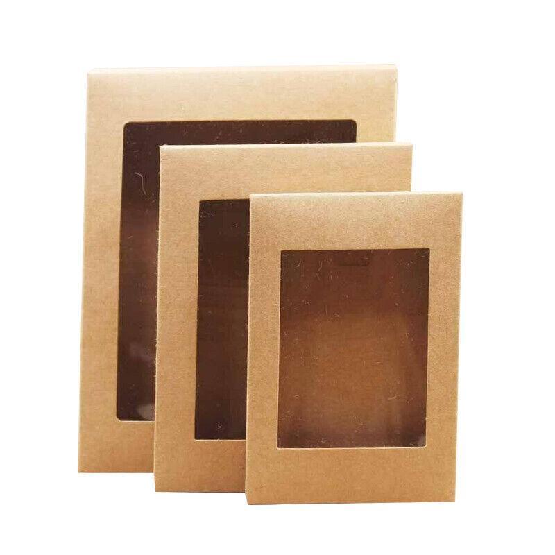 10 Pack Kraft Paper Boxes with Window Disposable Cardboard Gift Catering Trays - 20X15X5CM