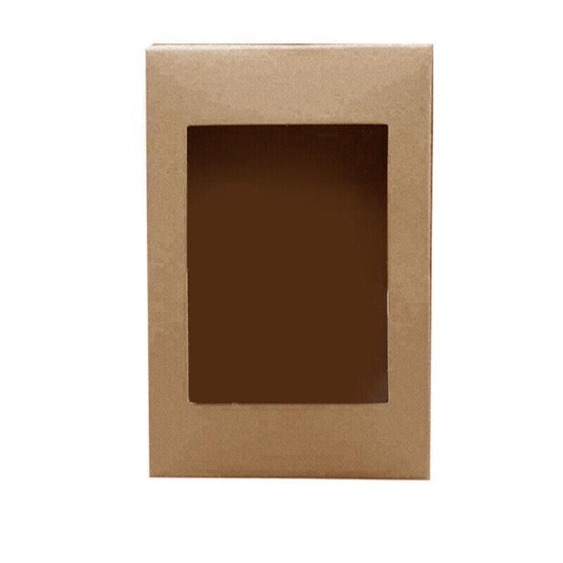 10 Pack Kraft Paper Boxes with Window Disposable Cardboard Gift Catering Trays - 20X15X5CM