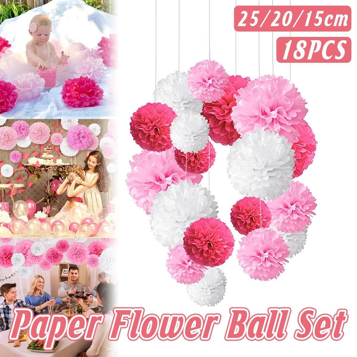 18PCS Pink Spiral Hanging Paper Flower Balls Birthday Party Decoration