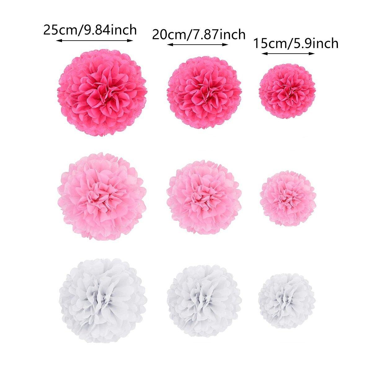 18PCS Pink Spiral Hanging Paper Flower Balls Birthday Party Decoration