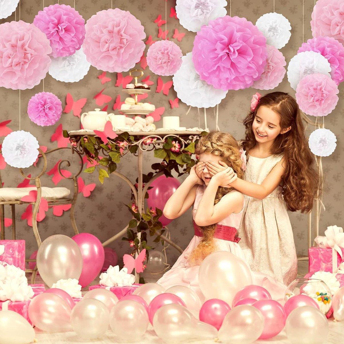 18PCS Pink Spiral Hanging Paper Flower Balls Birthday Party Decoration