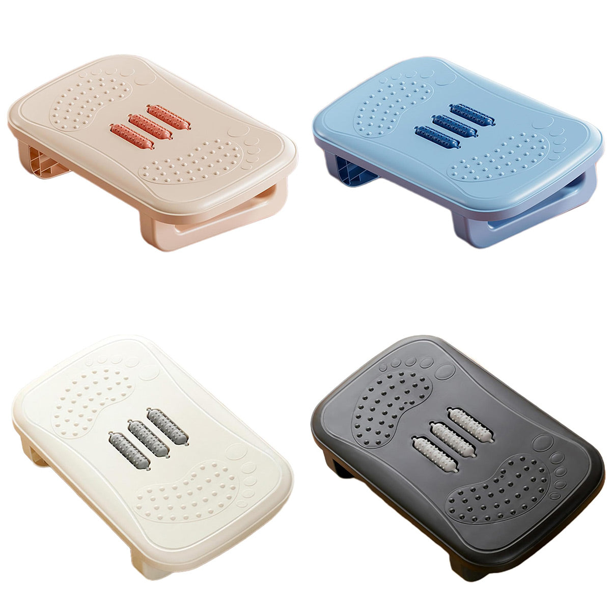 Ergonomic Office Footrest Adjustable Under Desk Stool Anti Fatigue Foot Support - White