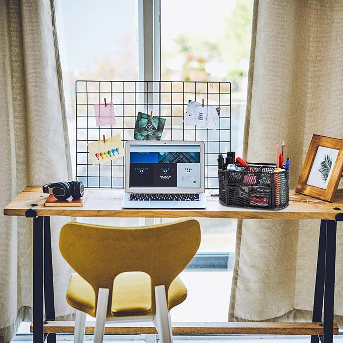 Creative Metal Desktop Pen Holder Multi-function Storage Box Organizer Rack - Blue