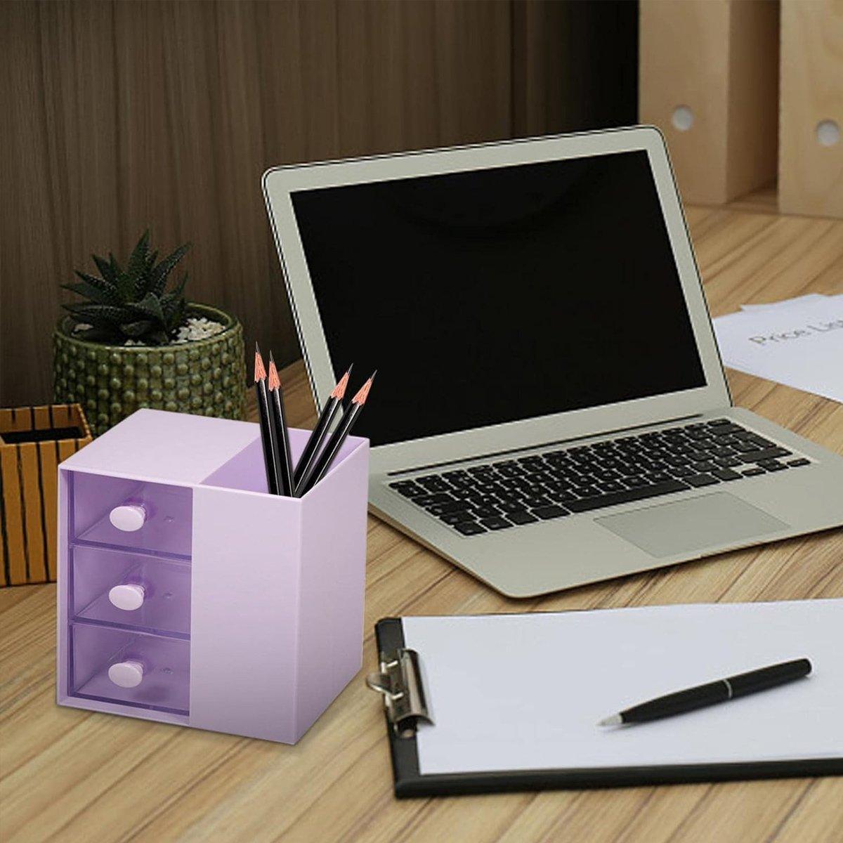 2IN1 Pumping Pen Container Storage Box Cosmetic Drawer Office Organizer Box