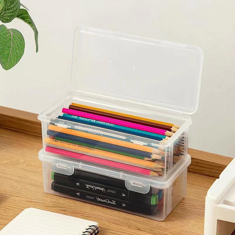 Transparent Stationery Organiser Box with Lid Pencil Pen Case Holder 4pcs Set
