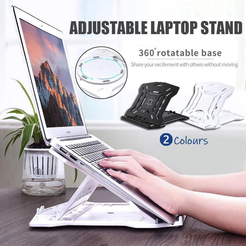 Adjustable Laptop Stand with 360-Degree Base for Desk Riser Home Office Holder - Black