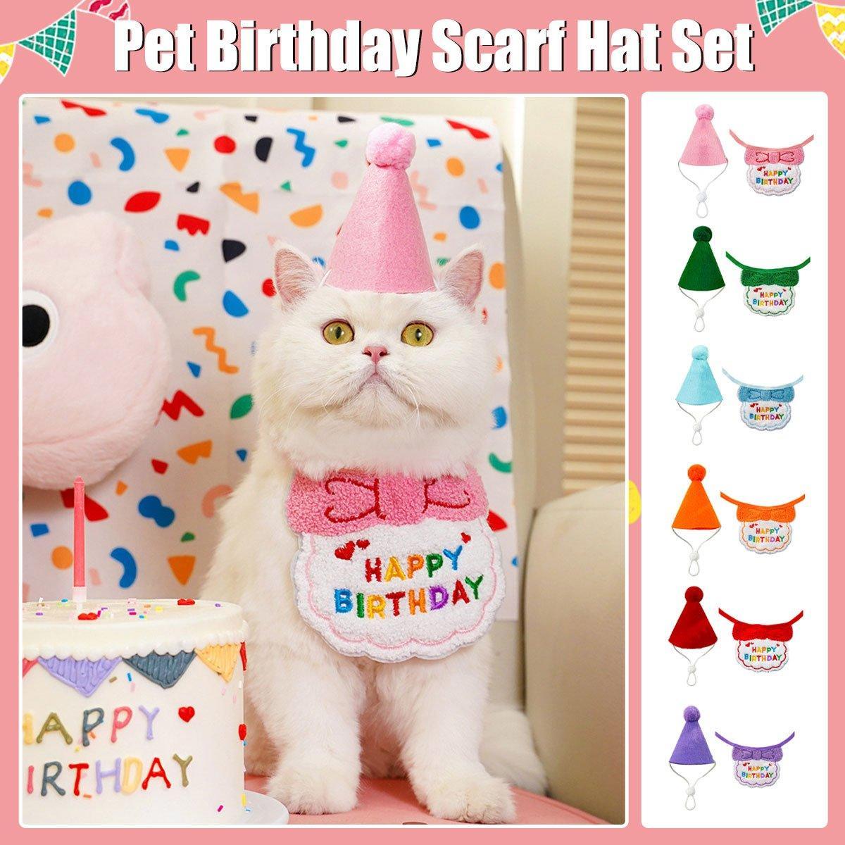 Pet Birthday Dog Cat Bib Scarf Hat Accessory Dogs Cats Celebration - Orange