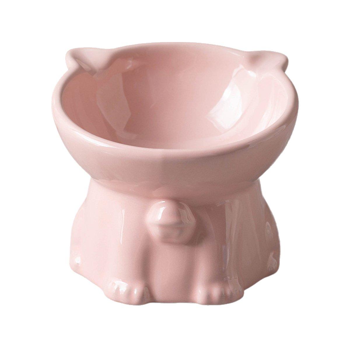 Ceramic Cat Bowl Cute Tall Raised Cat Food Bowl for Pets Eating Comfortably - Pink
