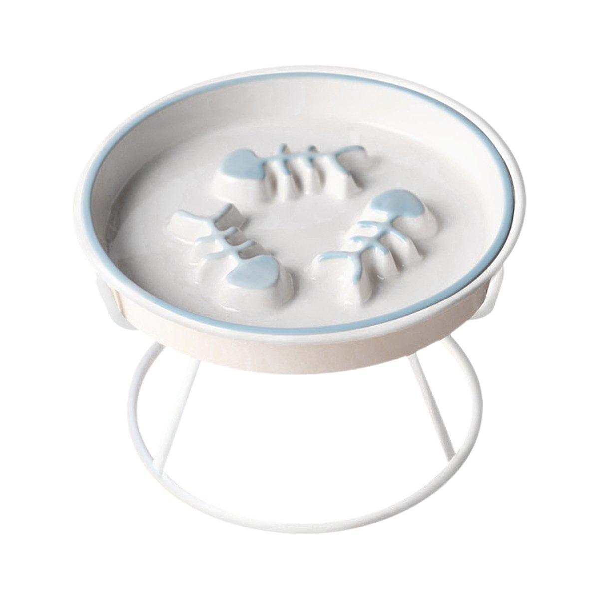 Ceramic Cat Bowl Slow Feeder Pet Food Tray for Cats and Dogs Non Slip Design - Black Bowl-Black Tray Rack