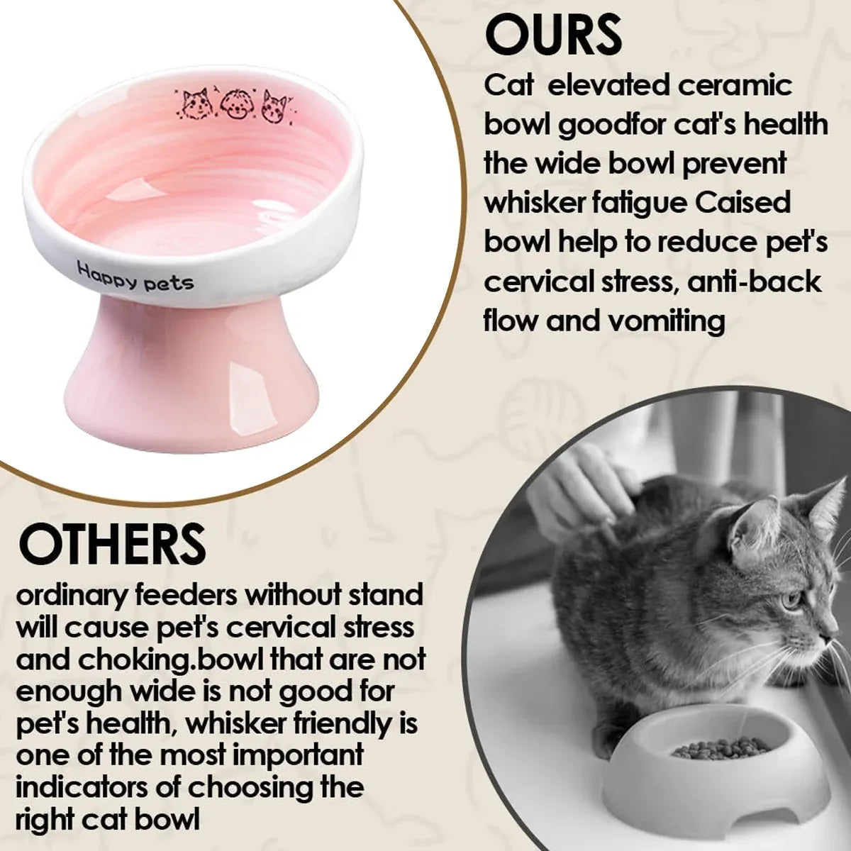 Tall Raised Ceramic Pet Bowl for Cats and Small Dogs in Blue or Pink - Blue