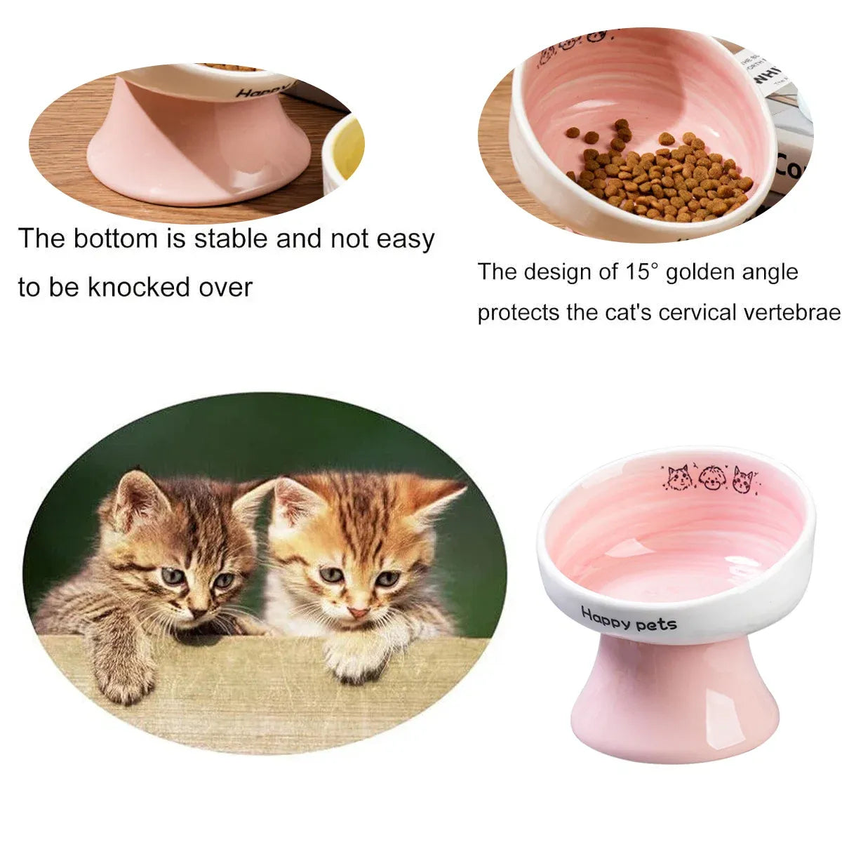 Tall Raised Ceramic Pet Bowl for Cats and Small Dogs in Blue or Pink - Blue