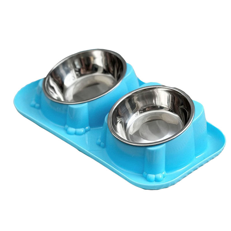 Cat Dog Food Bowl Double Slanted Mouth Feeding Water Dish Raised Pet Bowl Stand - Dark Blue