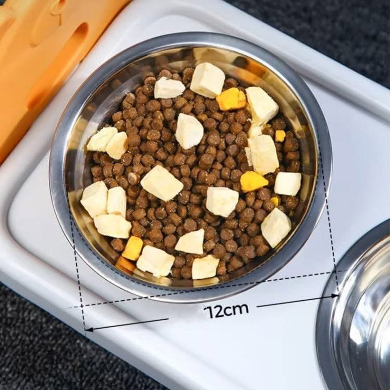 Double Pet Feeding Bowls Stainless Steel Non Slip Cat Dog Water Bowl Food Dish - Orange