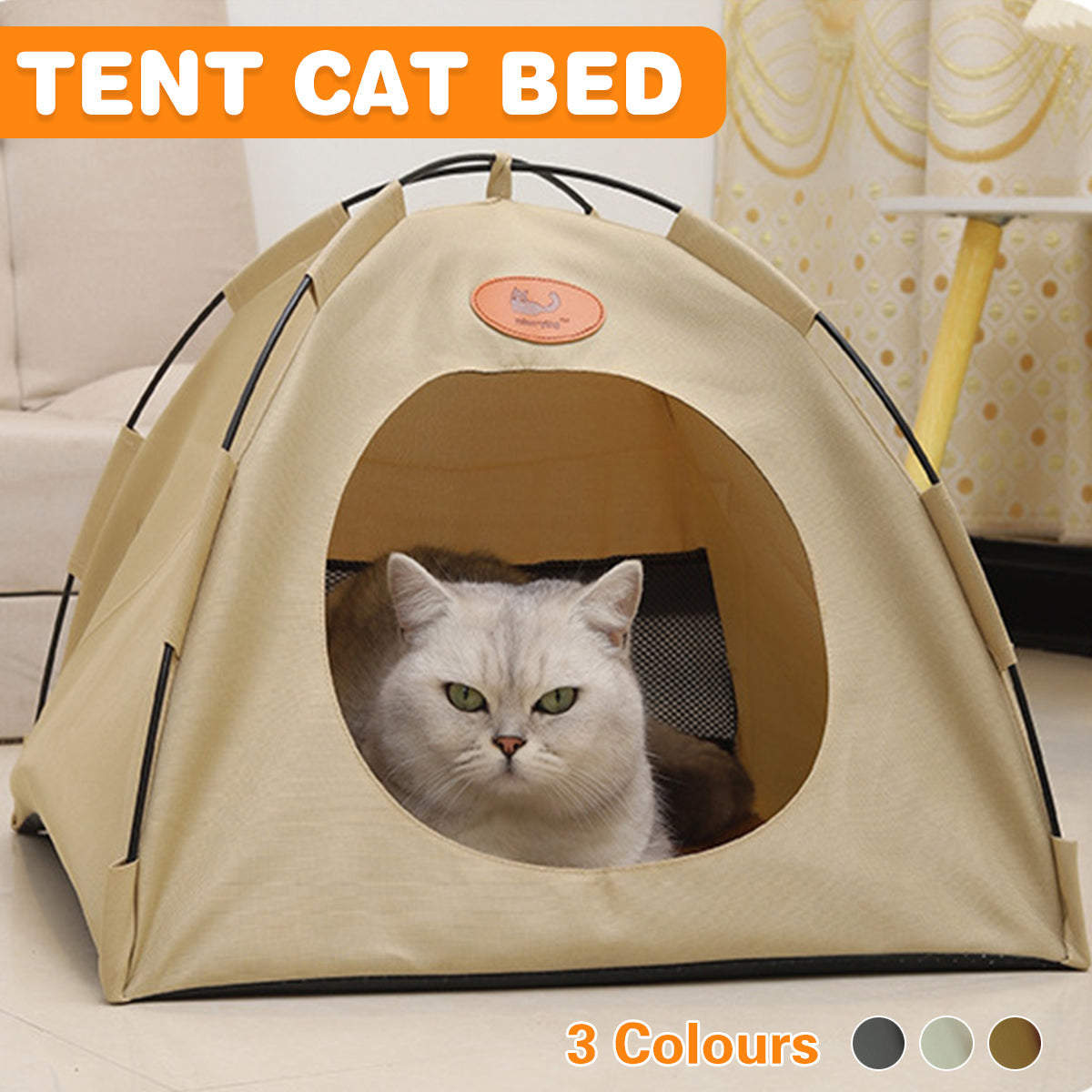 Folding Camping Pet Tent for Cats Puppy Bed Indoor Cat Nest Dog Cave Style House - Coffee