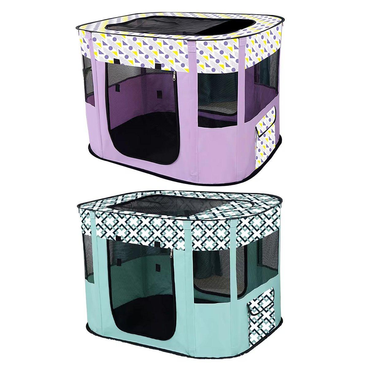 Foldable Cat Dog Kennel Pet Delivery Cage Portable Pet Fence Tent - Purple-XL