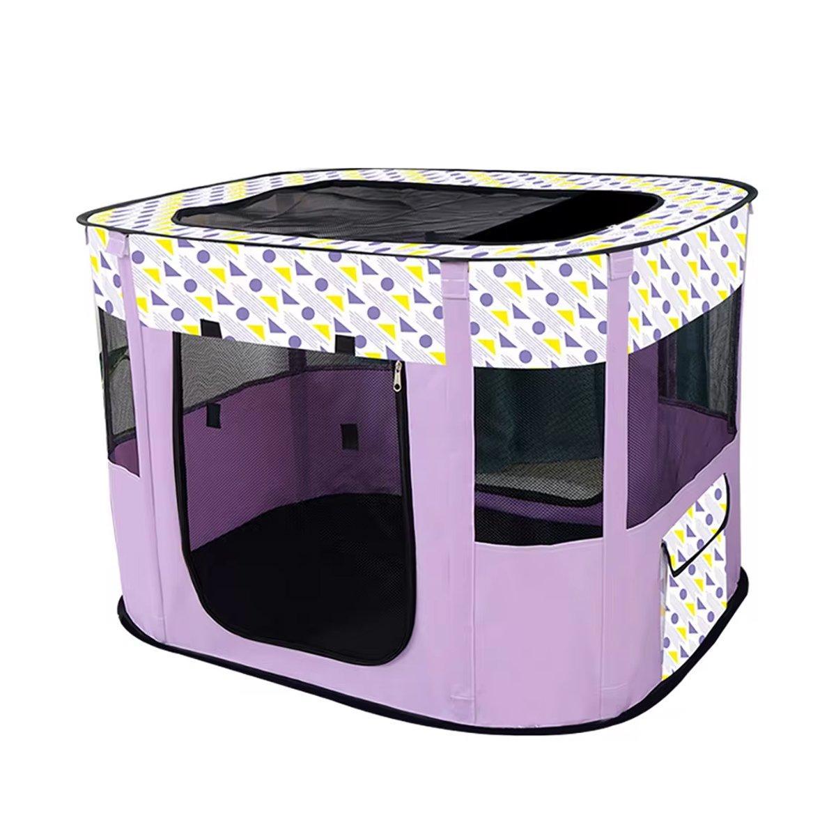 Foldable Cat Dog Kennel Pet Delivery Cage Portable Pet Fence Tent - Purple-XL