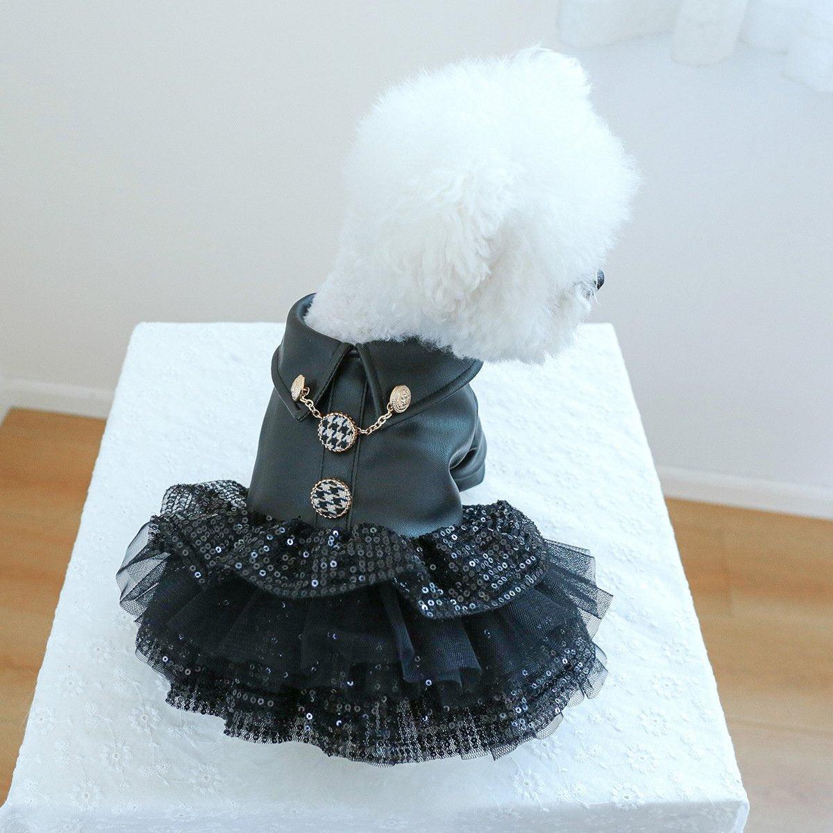 Pet Dog Cat Clothes Autumn Winter Fashion Sequin Small Leather Skirt Outfit - L