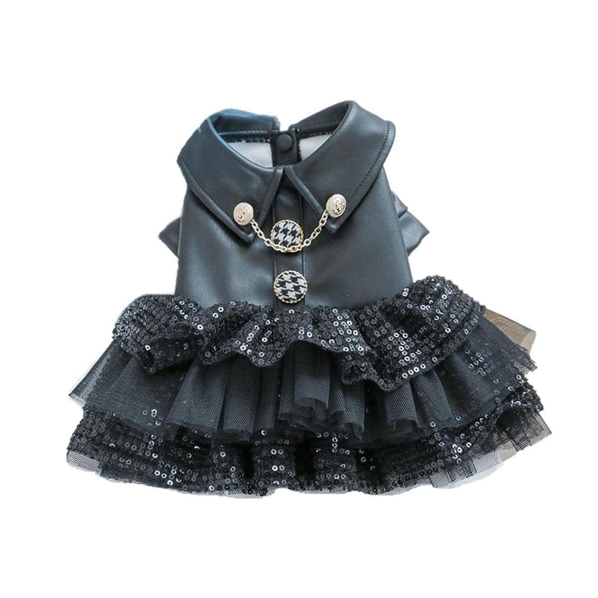 Pet Dog Cat Clothes Autumn Winter Fashion Sequin Small Leather Skirt Outfit - XS