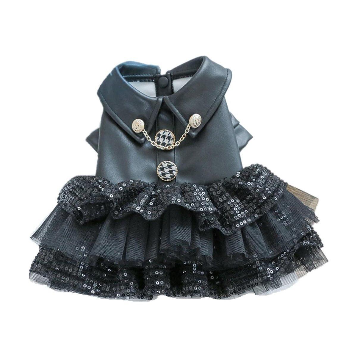 Pet Dog Cat Clothes Autumn Winter Fashion Sequin Small Leather Skirt Outfit - XS